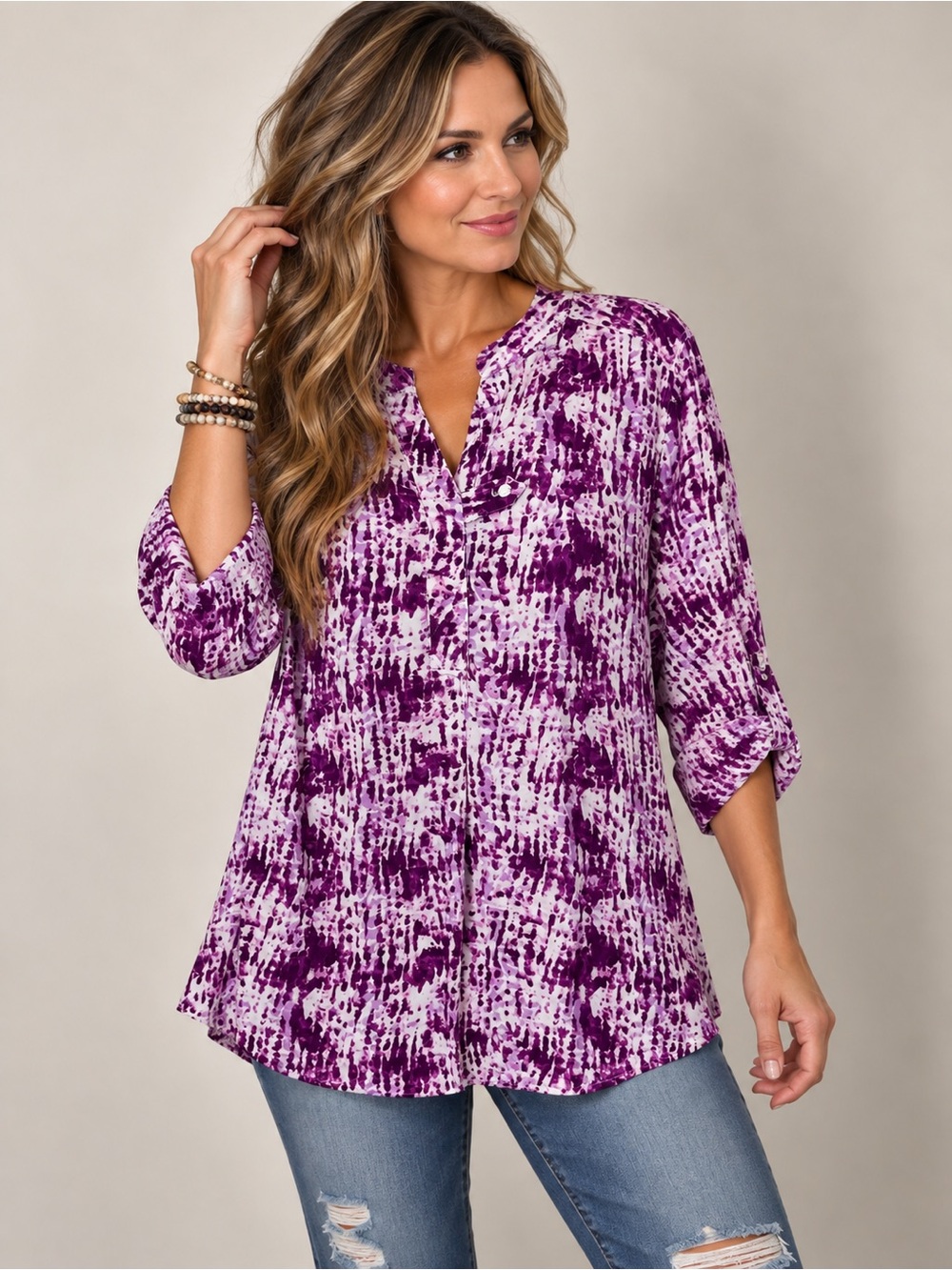 💜🤍 Woman Within NWT Purple & White Printed Tunic Top Size 14/16 ✨